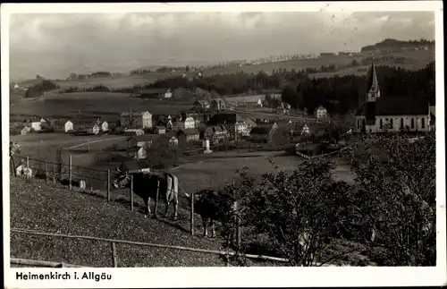 Ak Heimenkirch im Allgäu, Blick auf den Ort, Rinder, Kirche