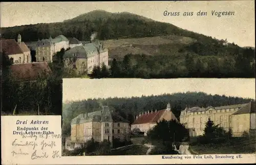 Ak Trois Épis Drei Ähren Elsass Haut Rhin, Blick auf den Ort, Berg