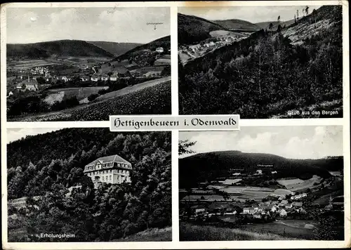 Ak Hettigenbeuern Buchen Odenwald, Erholungsheim, Blick auf den Ort, Berge