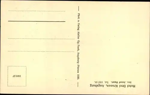 Ak Augsburg in Schwaben, Hotel Drei Kronen, Josef Baur