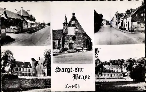 Ak Sargé Loir-et-Cher, Eglise, Chateau, Rue Principale