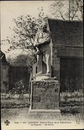 Ak Vierzon Cher, Statue Place de la Republique La Paysan, de Dalou
