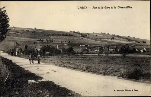 Ak Chigy Yonne, Rue de la Gare, Grenouillere