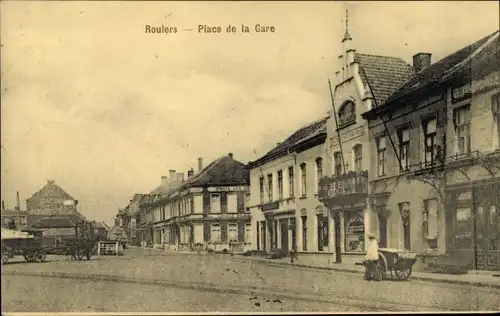 Ak Roeselare Roulers Westflandern, Place de la Gare