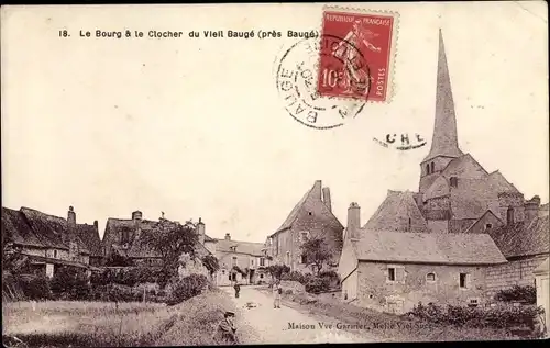 Ak Baugé Maine et Loire, Le Bourg et le Clocher du Vieil Bauge