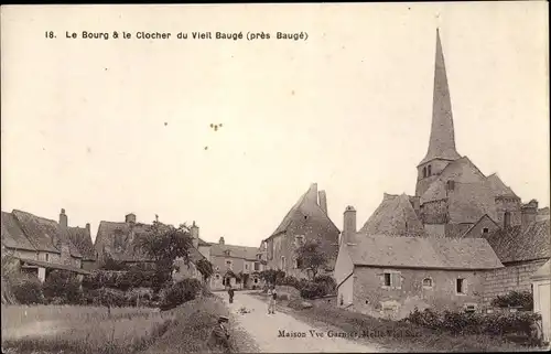 Ak Baugé Maine et Loire, Le Bourg et le Clocher du Vieil Bauge