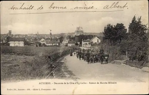 Ak Auxerre Yonne, Descente de la Cote d'Egriselles, Retour de Marche Militaire