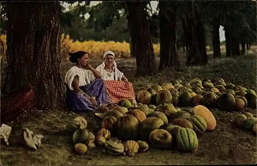 Ak Melonenhändlerinnen in Trachten aus dem Balkan