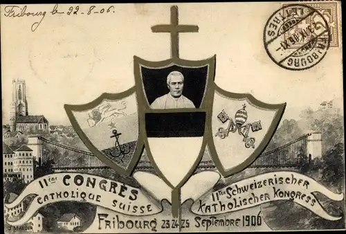 Künstler Ak Fribourg Freiburg Stadt Schweiz, 11eme Congrès de Catholiques 1900, Wappen