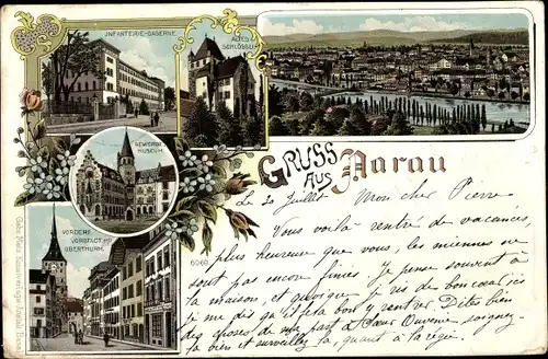 Litho Aarau Kanton Aargau, Infanterie Kaserne, Gewerbemuseum, Vordere Vorstadt, Oberturm, Schlössli