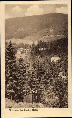 Ak Bärenburg Altenberg im Erzgebirge, Blick auf den Ort und Schäfermühle von der Fiedler-Hütte