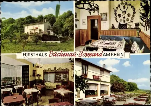 Ak Boppard am Rhein, Forsthaus Buchenau, Innen und Außenansichten