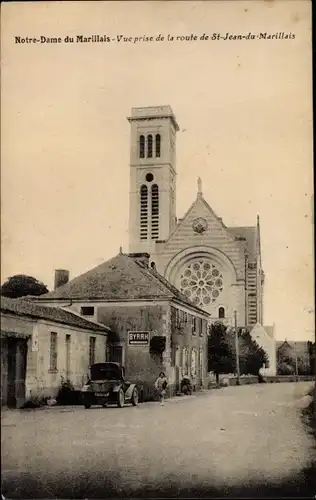 Ak Marillais Maine et Loire, Notre Dame du Marillais, Vue prise de la route de St. Jean du Marillais