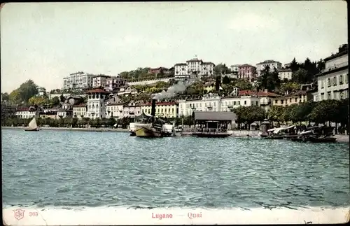 Ak Lugano Kanton Tessin Schweiz, Quai, Wasserpartie