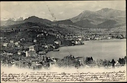 Ak Lugano Kanton Tessin Schweiz, Panorama vom Ort