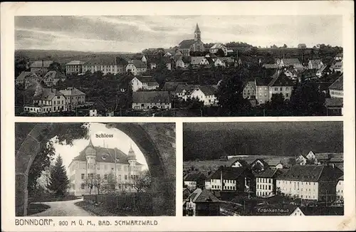Ak Bonndorf im Schwarzwald, Ortspartie, Schloss, Krankenhaus