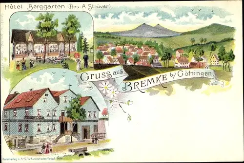 Litho Bremke Gleichen Landkreis Göttingen, Hotel Berggarten, A. Strüver, Totalansicht