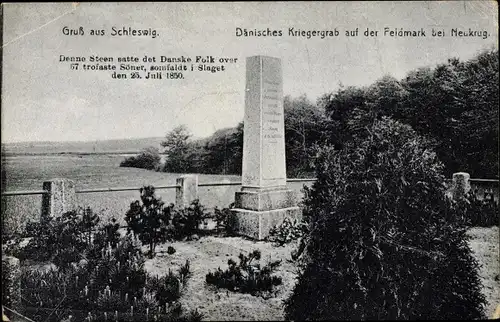 Ak Neukrug Maasbüll in Schleswig Holstein, Dänisches Kriegergrab auf der Feldmark