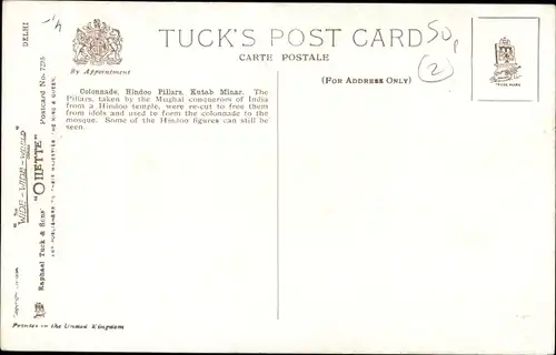 Künstler Ak Delhi Indien, Colonnade, Hindoo Pillars, Kutab Minar, Tuck
