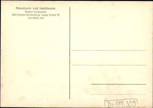 Ak Nörten Hardenberg im Kreis Northeim Niedersachsen, Fleischerei Imbissstube, Inh. R. Dorstewitz