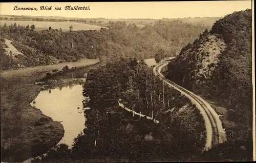 Ak Lunzenau in Sachsen, Blick ins Muldental mit Bahnstrecke und Kanal