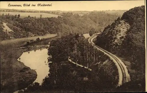 Ak Lunzenau in Sachsen, Blick ins Muldental mit Bahnstrecke und Kanal