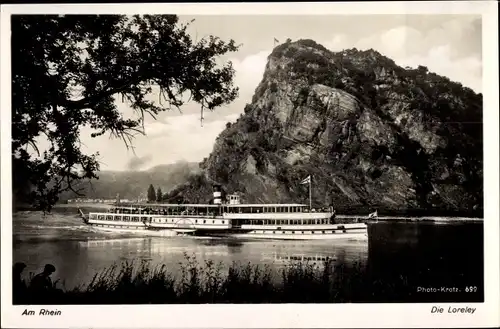 Ak Salondampfer Ernst Ludwig an der Loreley, Köln Düsseldorfer Rheindampfschifffahrt