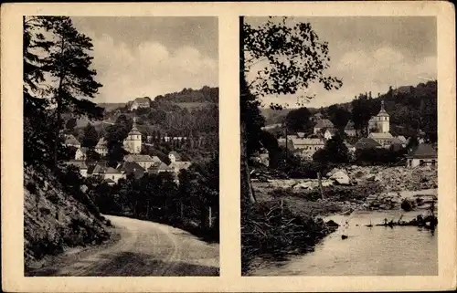 Ak Bad Gottleuba Berggießhübel, Oelsengrundstraße vor und nach dem Unwetter 1927