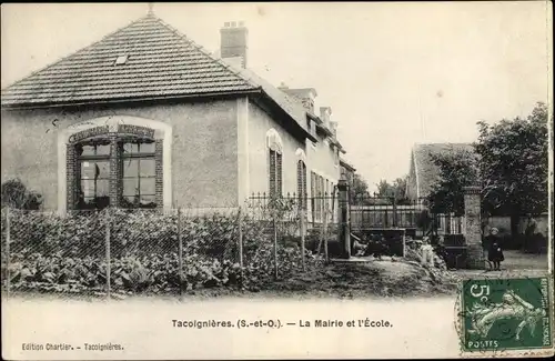 Ak Tacoignieres Yvelines, La Mairie et l'Ecole