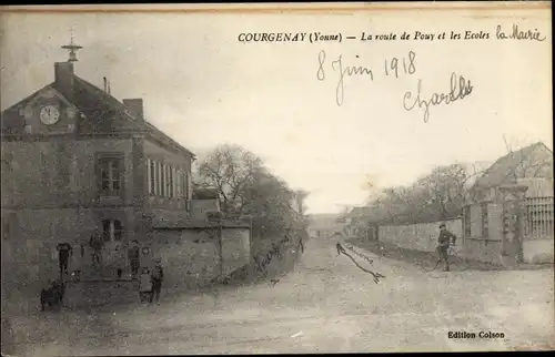 Ak Courgenay Yonne, Route de Pouy, Ecoles
