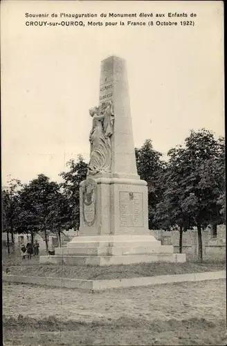 Ak Crouy sur Ourcq Seine et Marne, Monument de Morts pour la France