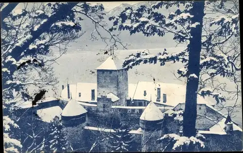 Ak Veytaux Waadt Schweiz, Le Chateau de Chillon sous la neige