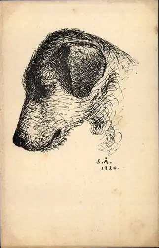 Künstler Ak Profilansicht von einem Hund, Hundeportrait