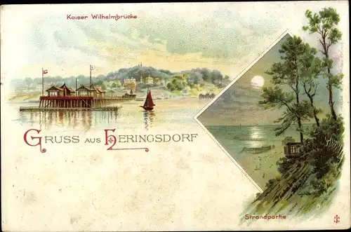 Passepartout Ak Ostseebad Heringsdorf auf Usedom, Kaiser Wilhelmbrücke, Strandpartie