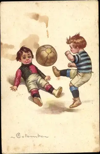 Künstler Ak Colombo, E., Kinder beim Fußballspiel