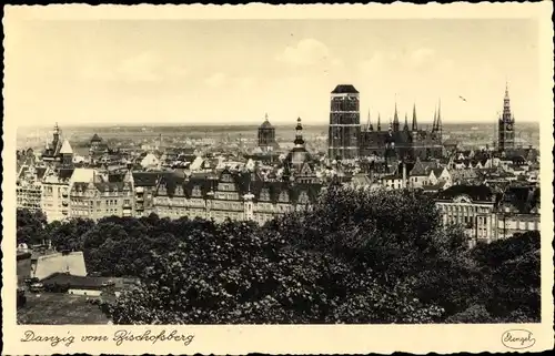 Ak Gdańsk Danzig, Panorama vom Bischofsberg gesehen