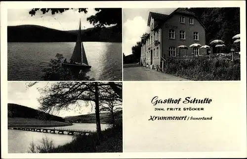 Ak Krummenerl Meinerzhagen im Sauerland, Gasthof Schulte, Fritz Stöcker, Segelboot