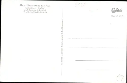 Ak Odenthal Rheinisch Bergischer Kreis, Hotel Gasthof zur Post, W. Schmass