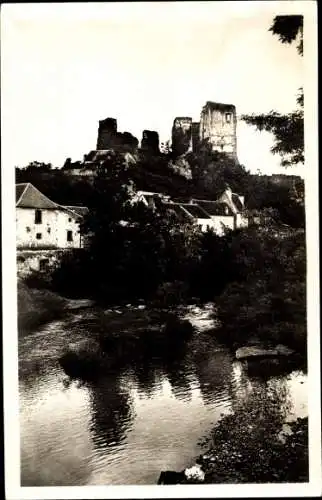 Ak Hérisson Allier, Rives de l´Aumances et les ruines du vieux château