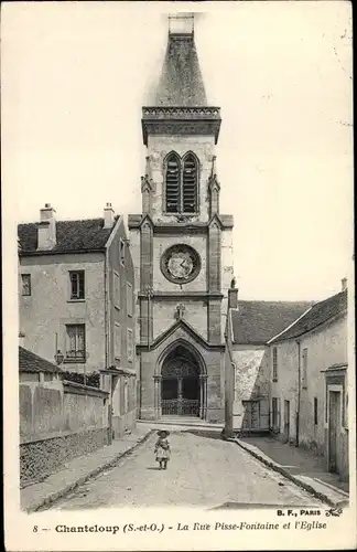 Ak Chanteloup les Vignes Yvelines, La Rue Pisse Fontaine et l'Eglise