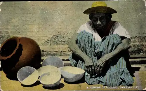 Ak Panama City Panama, A Vendor of Pottery