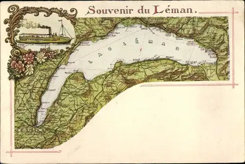 Landkarten Ak Genf Kt Schweiz, Lac Leman, Salondampfer