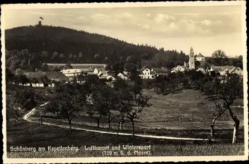 Ak Schönberg am Kapellenberg Bad Brambach im Vogtland, Blick auf den Ort, Kapellenbergturm