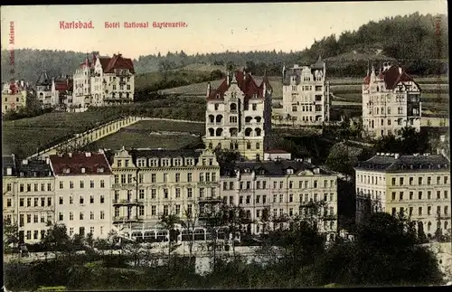 Ak Karlovy Vary Karlsbad Stadt, Hotel National, Gartenzeile