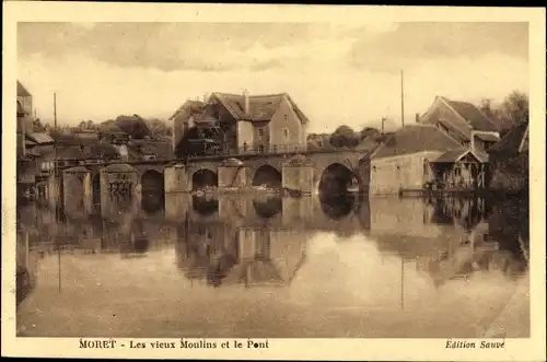 Ak Moret-sur-Loing Seine et Marne, Les vieux Moulins et le Pont
