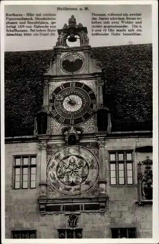 Ak Heilbronn in Baden Württemberg, Uhr am Rathaus