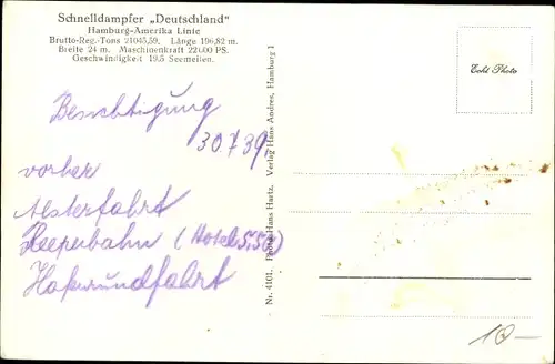 Ak Dampfschiff Deutschland der HAPAG