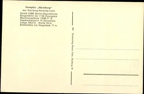 Ak Dampfschiff Deutschland, HAPAG