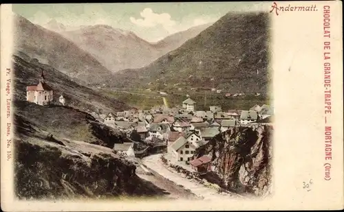 Ak Andermatt Kanton Uri, Panorama, Chocolat de la Grande Trappe Mortagne Orne