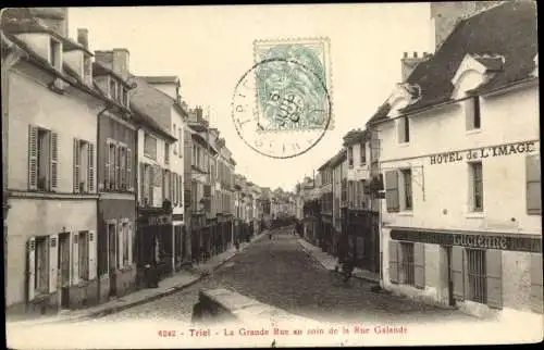 Ak Triel sur Seine Yvelines, La Grande Rue au coin de la Rue Galande, Hotel de l'Image